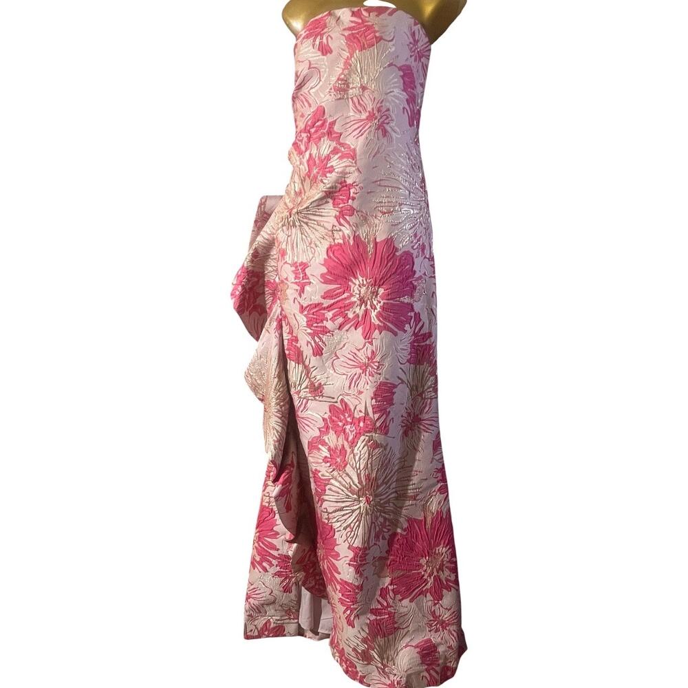 Donna Karan Strapless Floral Gown in Pink and Cream - Picture 6 of 6